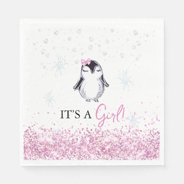 It's a Girl Penguin Winter Baby Shower Serviette (Vorderseite)