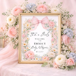 It's a Girl Pink Bow Garden Baby Shower Welcome Poster
