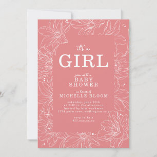 "It's a GIRL" Pink Floral Baby Dusche Einladung