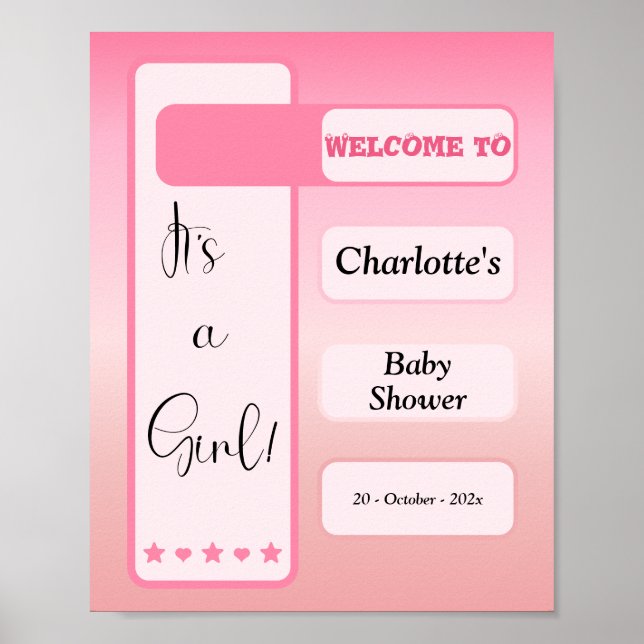 It's A Girl! Pink Gradient Cute Baby Shower Poster (Vorne)