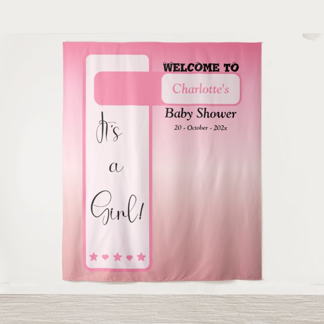 It's A Girl! Pink Gradient Cute Photo Backdrop Wandteppich (Vorderseite)
