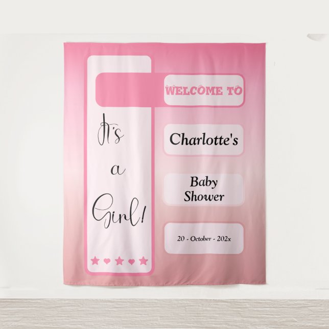 It's A Girl! Pink Gradient Eyeball Text Backdrop Wandteppich (Vorderseite)