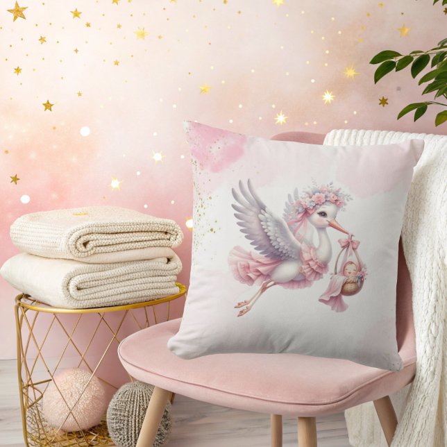 It's a Girl Pink Stork Pink Clouds Baby Shower  Kissen (Von Creator hochgeladen)
