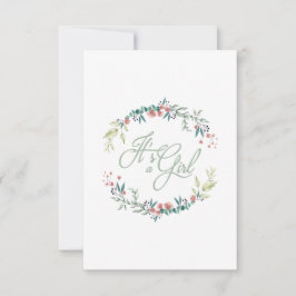 It's a Girl Quote in Pink Green on Floral Wreath Einladung