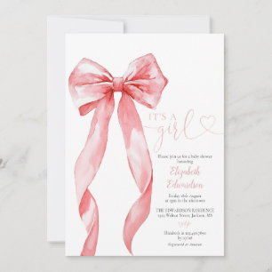 Its A Girl Rosa Schleifen-Baby-Shower-Foto-QR-Code Einladung