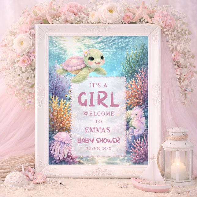 It's a Girl Sea Turtle Baby Shower Welcome Poster (Von Creator hochgeladen)