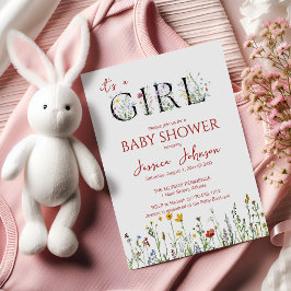 It's a Girl with Spring Flowers Baby Shower Einladung