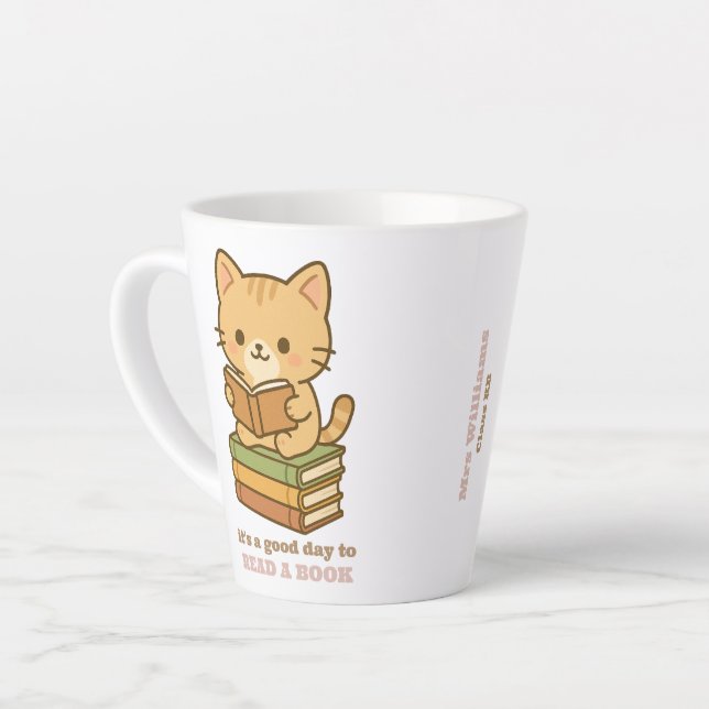 It's a good day to read a book cute cat teacher milchtasse (Linke Ecke)