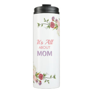 "It's All About Mama" Rote und rosa Peony Blume Thermosbecher