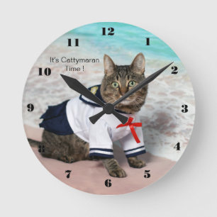 It's Cattymaran Time ! Runde Wanduhr