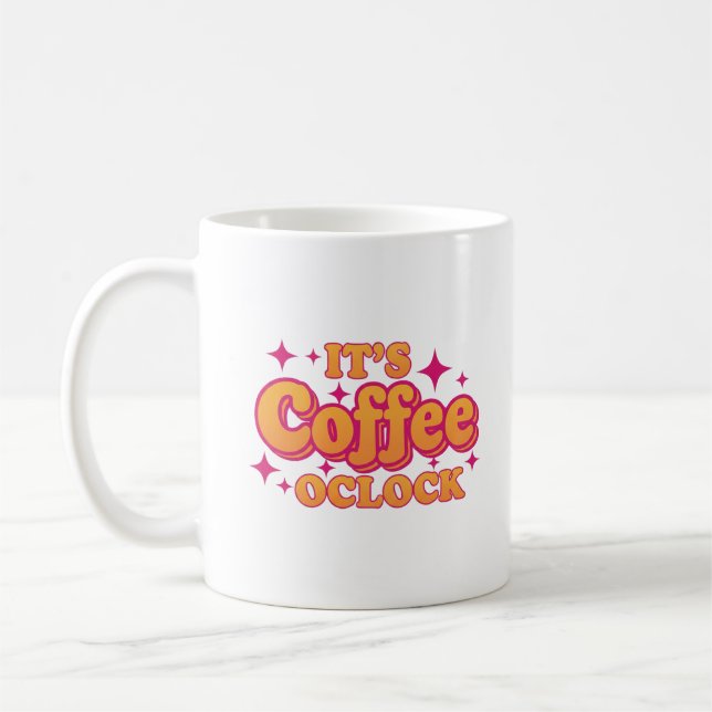 "It's Coffee O'Clock" Bright Pink & Orange Mug Kaffeetasse (Links)
