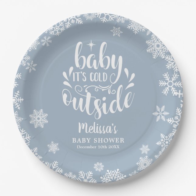 It's Cold Outside Blue Boy Winter Baby Shower Pappteller (Vorderseite)