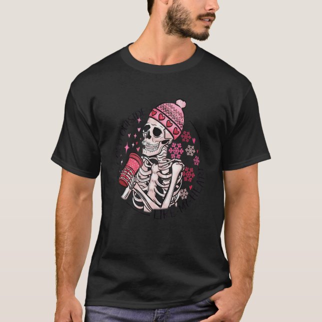 It's Cold Outside Like My Heart Skeleton Skull Cof T-Shirt (Vorderseite)