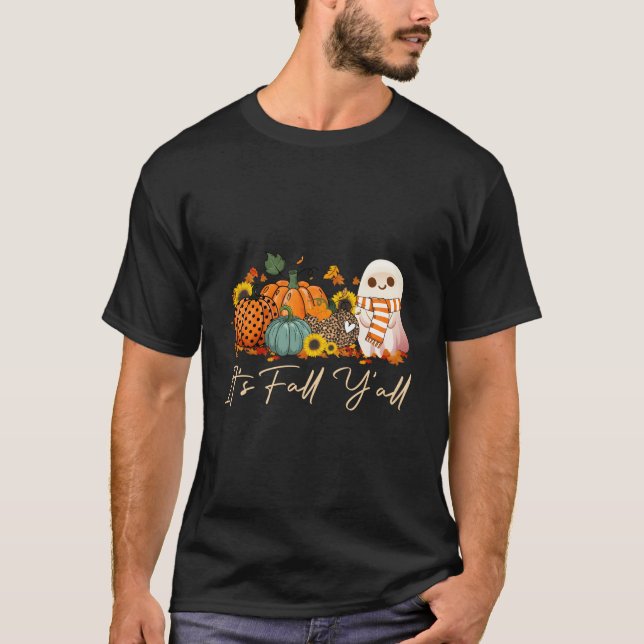 It'S Fall Y'All Boo Ghost Leopard Pumpkin Hallowee T-Shirt (Vorderseite)