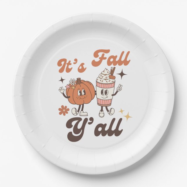 It's Fall Y'all  – Cute Pumpkin Spice Fall Pappteller (Vorderseite)