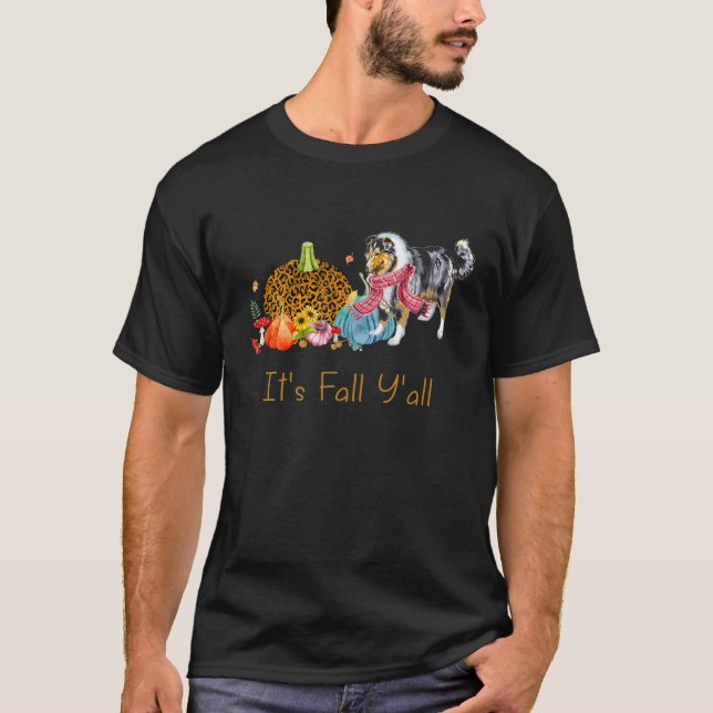 Its Fall Y'all Cute Rough Collie Dog Fall Scarf Th T-Shirt (Vorderseite)