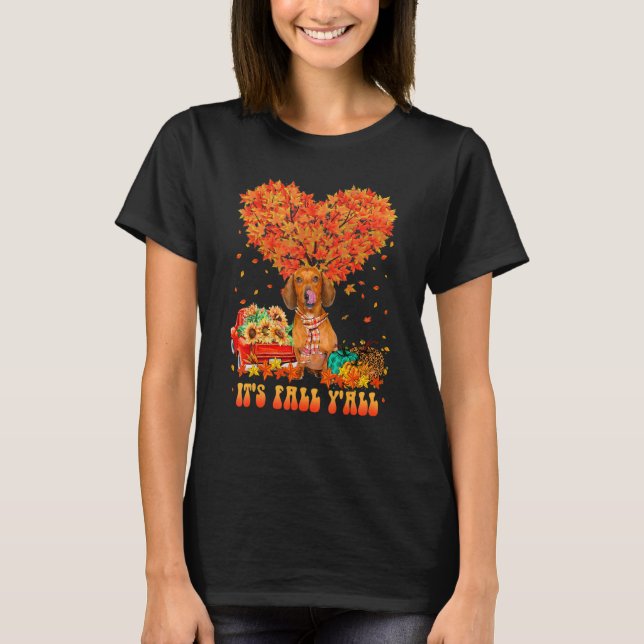 It's Fall Y'all Dachshund Dog Pumpkin Autumn Tree  T-Shirt (Vorderseite)