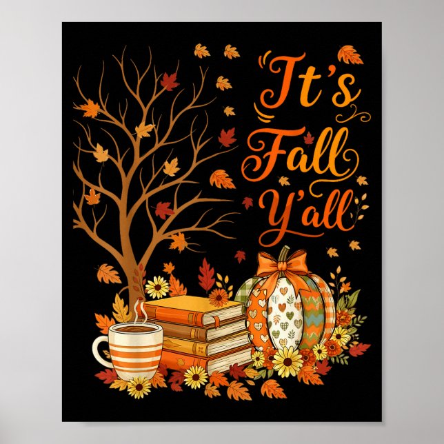 It's Fall Y'all Floral Pumpkin Autumn Coffee Thank Poster (Vorne)