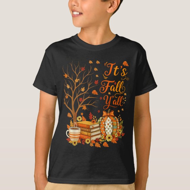 It's Fall Y'all Floral Pumpkin Autumn Coffee Thank T-Shirt (Vorderseite)