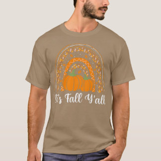 It's Fall Y'all Pumpkin Leopard Rainbow Autumn Hel T-Shirt
