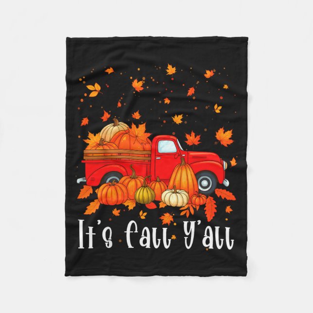 It's Fall Y'all Pumpkin Truck Autumn Tree Hello Fa Fleecedecke (Vorderseite)
