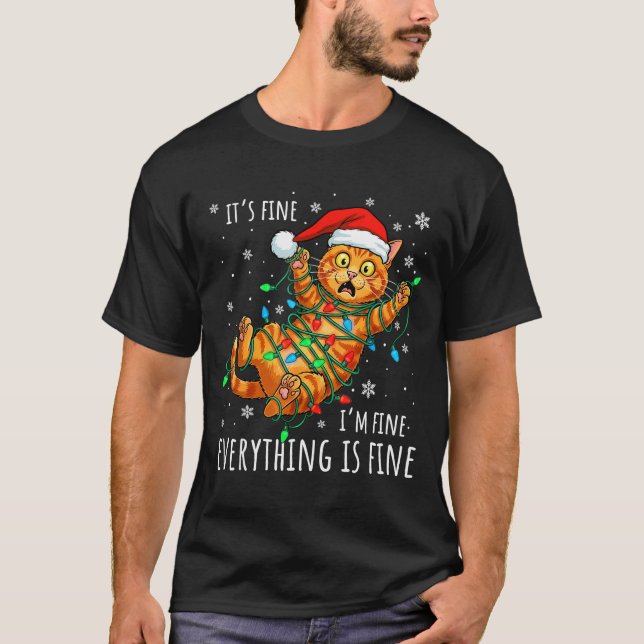 It's Fine I'm Fine Orange Cat Christmas Light Funn T-Shirt (Vorderseite)