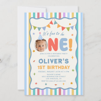 Its Fun To Be One Photo Colorful 1st Birthday Einladung