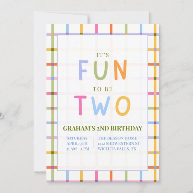 IT'S FUN TO BE TWO SECOND BIRTHDAY INVITATION EINLADUNG (Vorderseite)