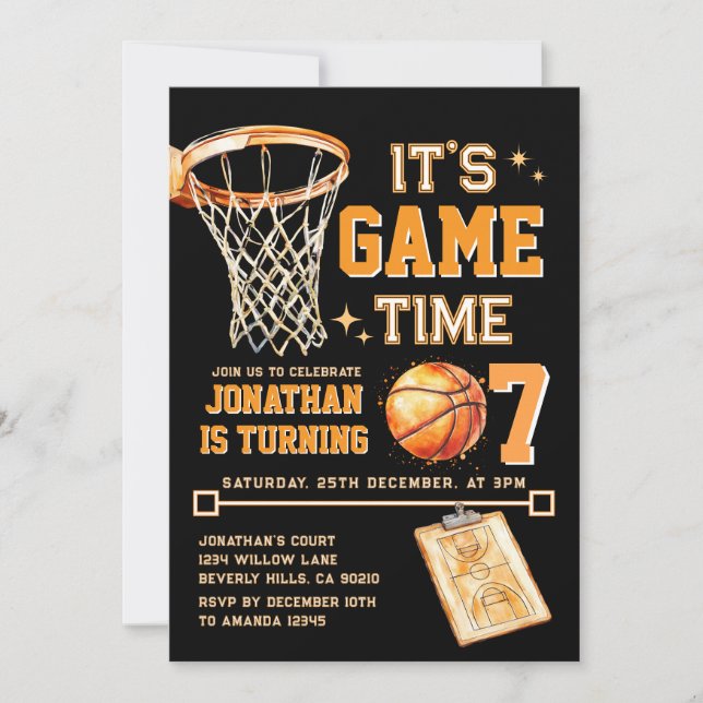 It's Game Time ANY AGE Basketball Birthday Sports Einladung (Vorderseite)