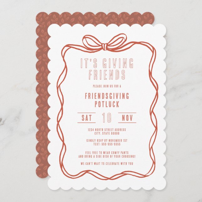 It's Giving Friends Friendsgiving Coquette Bow Einladung (Vorne/Hinten)