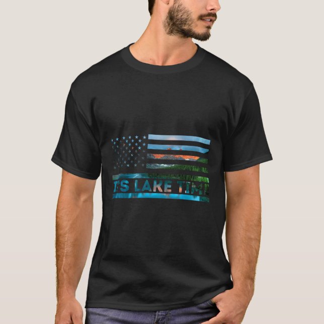 It's Lake Time Sunset American Flag Summer Vacatio T-Shirt (Vorderseite)