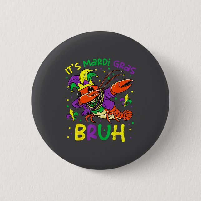 Its Mardi Gras Bruh Crayfish Dab Jester Beads Boys Button (Vorderseite)