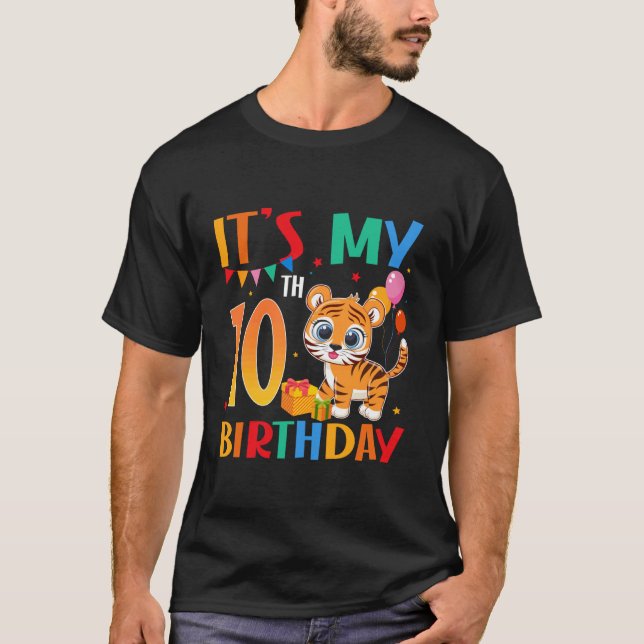 It's My 10th Birthday Tiger Theme 10 Year Old Boy  T-Shirt (Vorderseite)