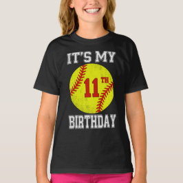 It's My 11th Birthday Girl Softball 11 Year Old T-Shirt