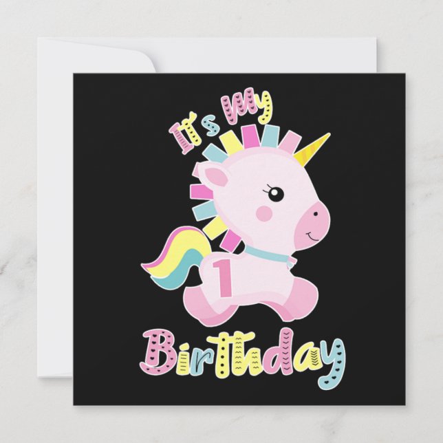 Its My 1st Birthday Baby Unicorn Girls Gift Einladung (Vorderseite)