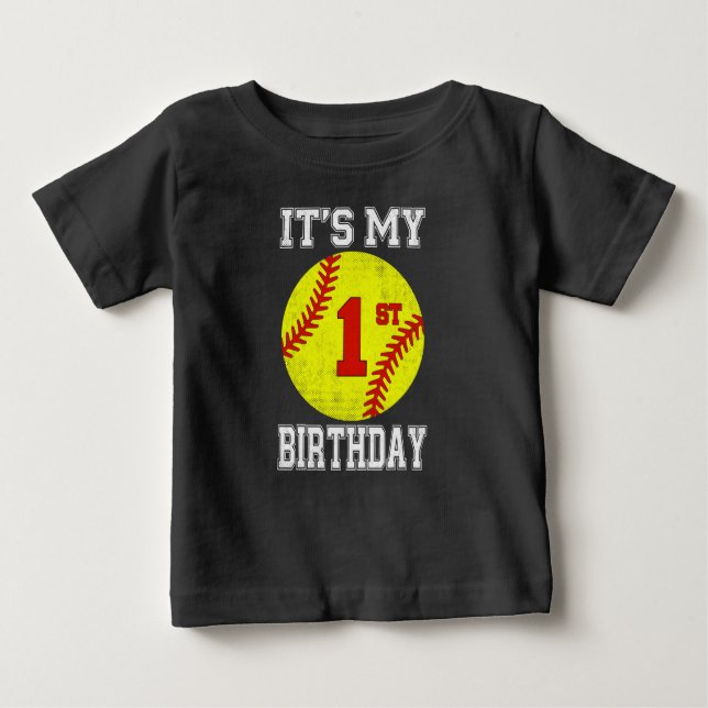 It's My 1st Birthday Girl Softball 1 Year Old Baby T-shirt (Vorderseite)