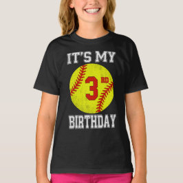 It's My 3rd Birthday Girl Softball 3 Year Old T-Shirt