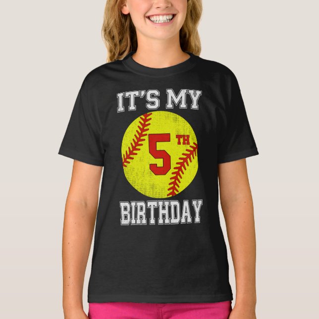 It's My 5th Birthday Girl Softball 5 Year Old T-Shirt (Vorderseite)