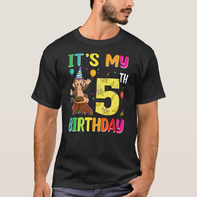 It's My 5th Birthday Monkey 5 Year Old Boy Girl T-Shirt (Vorderseite)