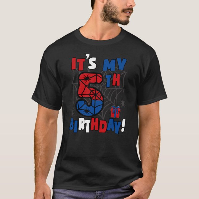 It's My 5th Birthday Spider Theme Party 5 Year Bir T-Shirt (Vorderseite)