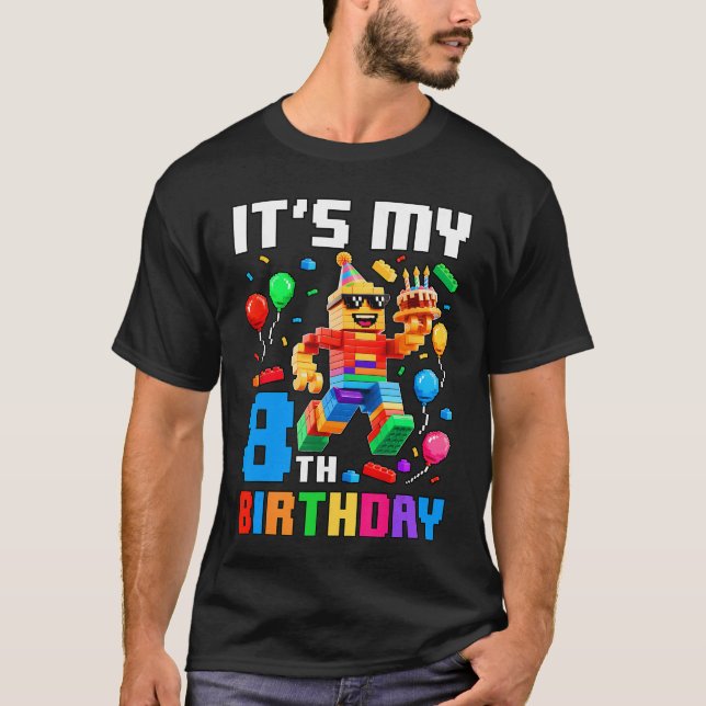 Its My 8th Birthday Building Brick 8 Years Old Boy T-Shirt (Vorderseite)