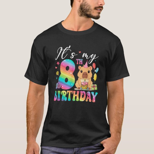 Its My 8th Birthday Capybara Rainbow Funny 8 Year  T-Shirt (Vorderseite)