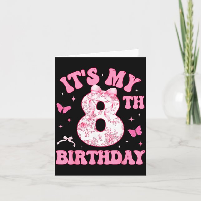 It's My 8th Birthday Nk Coquette Bow 8 Year Old Bi Karte (Vorderseite)