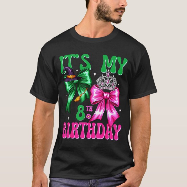 It's My 8th Birthday Witch Nk And Green Bow Croche T-Shirt (Vorderseite)