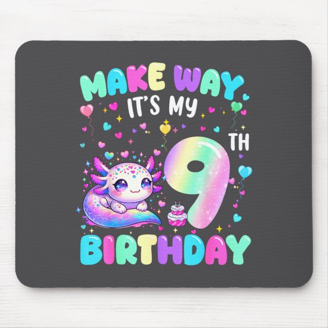 It's My 9th Birthday Girl Cute Axolotl 9 Year Old  Mousepad (Vorne)