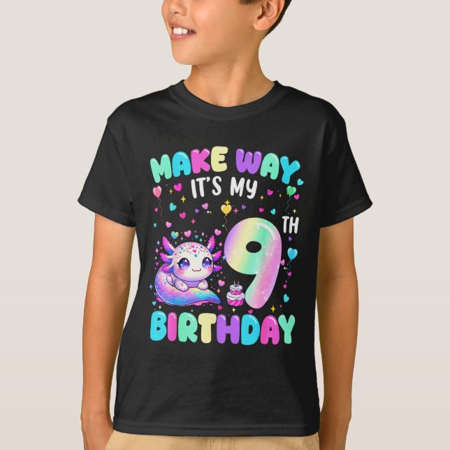 It's My 9th Birthday Girl Cute Axolotl 9 Year Old  T-Shirt (Vorderseite)