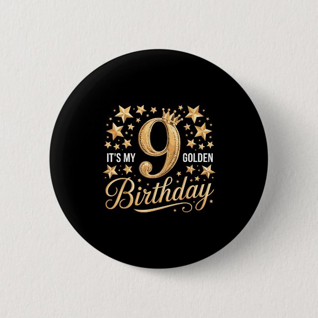 It's My 9th Golden Birthday 9 Year Old Bday Groovy Button (Vorderseite)