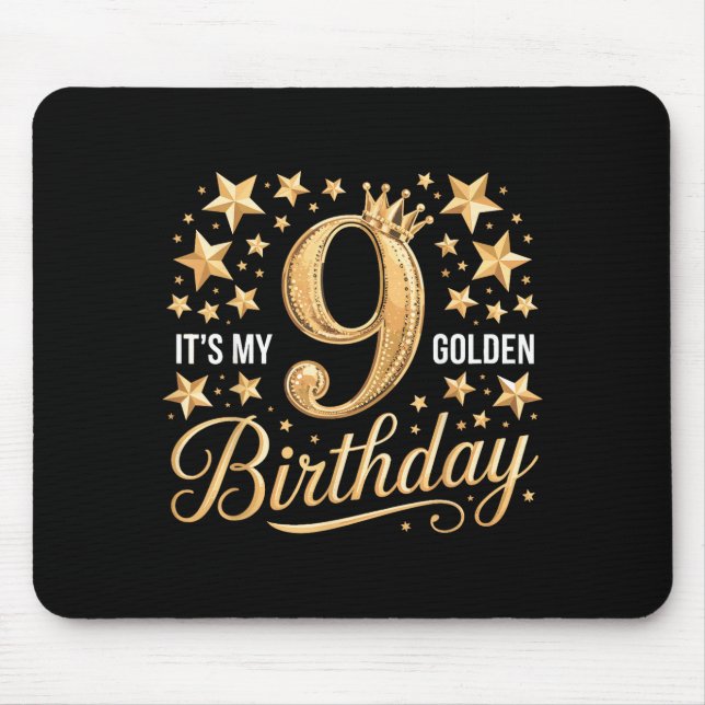 It's My 9th Golden Birthday 9 Year Old Bday Groovy Mousepad (Vorne)