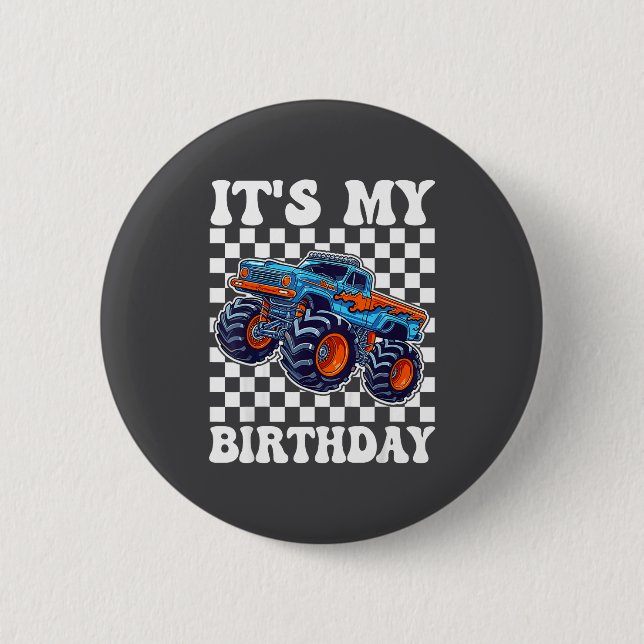 It's My Birthday Boy Monster Truck Bday Party Kids Button (Vorderseite)