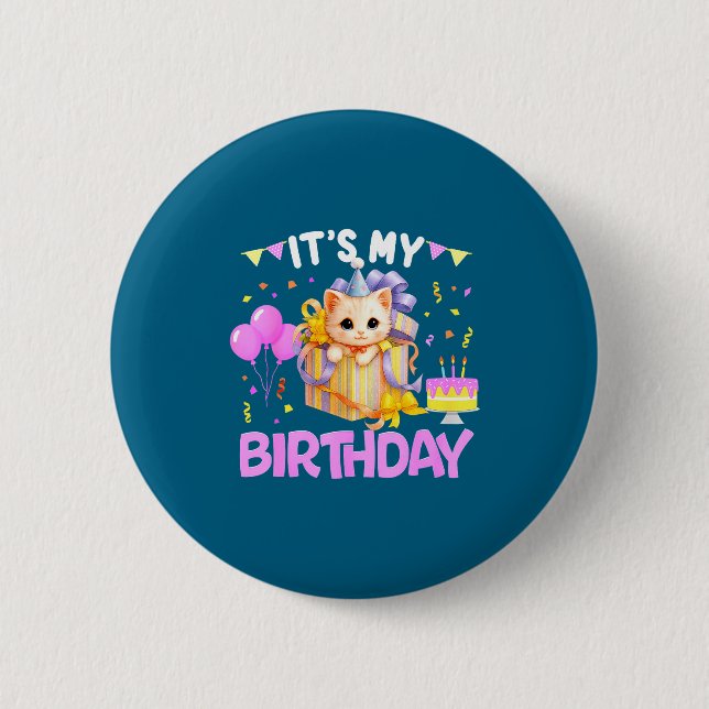 It's My Birthday Cat Lover Cute Girl Bday Family P Button (Vorderseite)